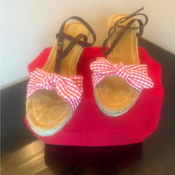J.CREW TROPEZ ESPADRILLES SANDALS IN LIGHT RASPBERRY Gingham  never worn size 8 - Picture 6 of 10